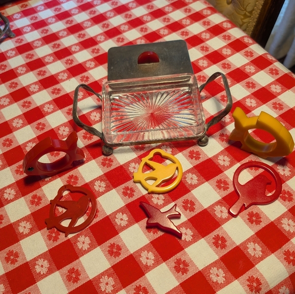 Bakelite Sterling Silver Items Jewelry - 💥SOLD💥Bakelite Sterling Silver Caddy,"3"Curtain Pulls"2"Fish,Bird